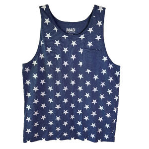 MAD Engine Blue Tank Top with Stars Women's Size‎ L July 4th